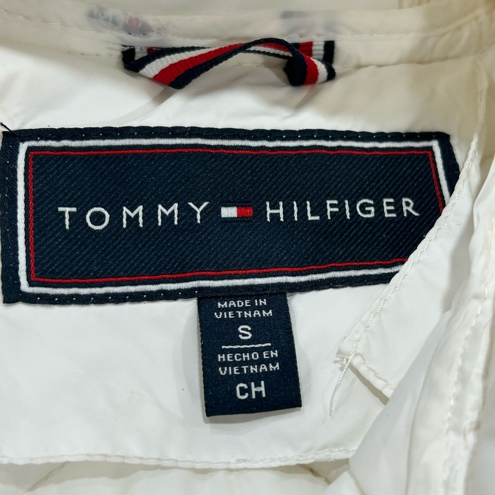 Tommy Hilfiger Women's White Quilted Puffer Jacket Coat Size Small With Hood Zip - Picture 5 of 6